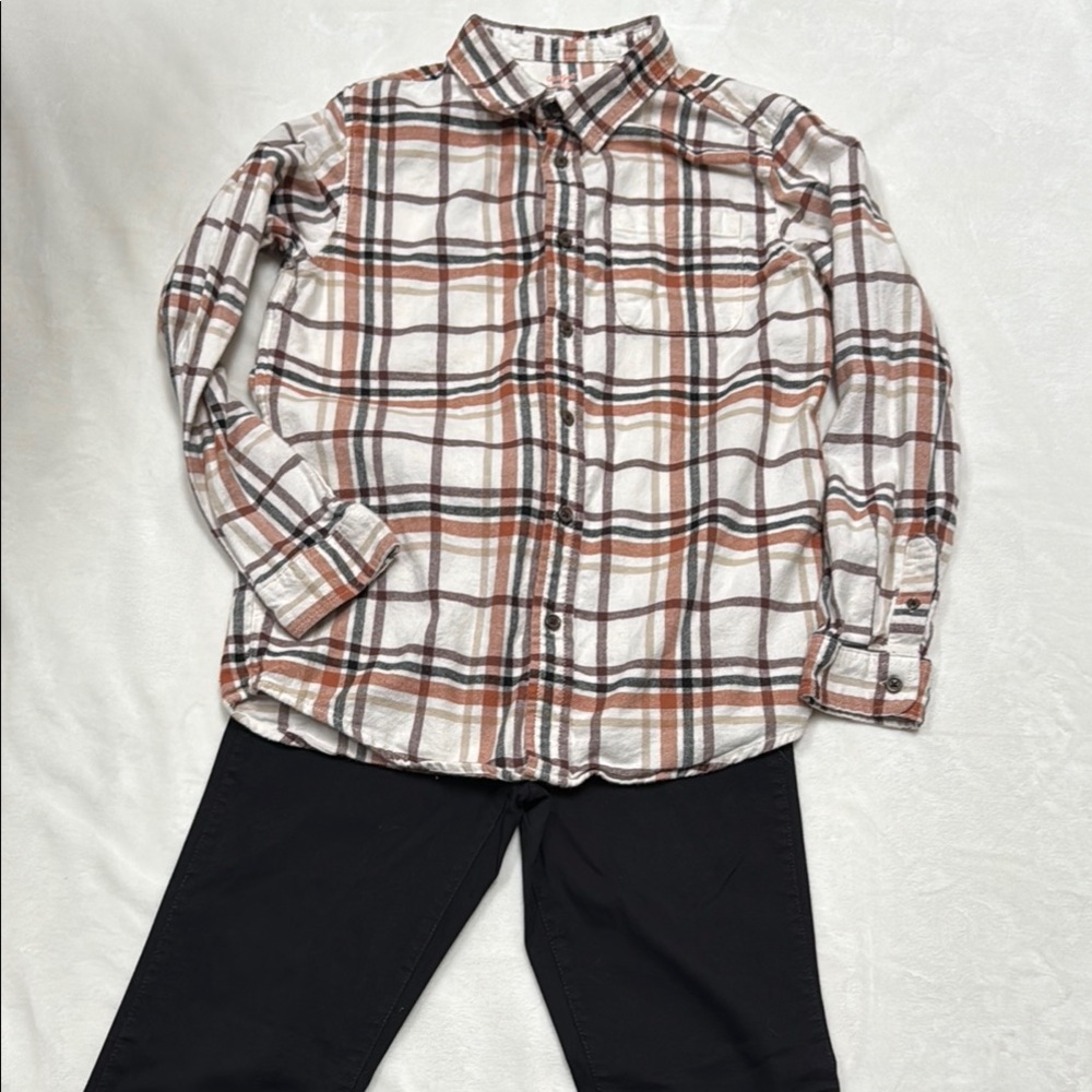 Boy’s Black Slim Fit Pants and flannel long sleeve